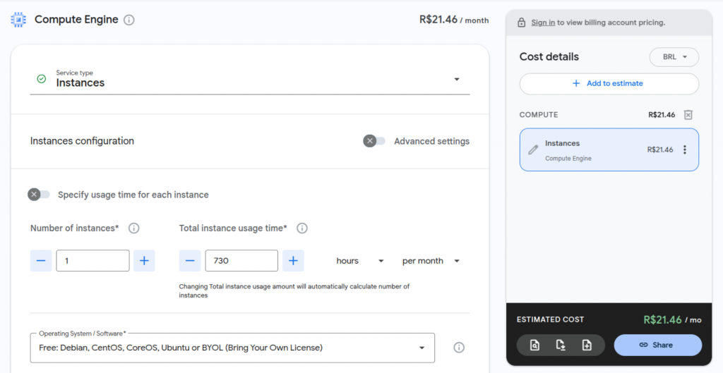 Rafael Botelho Calculadora de Custos Google Cloud